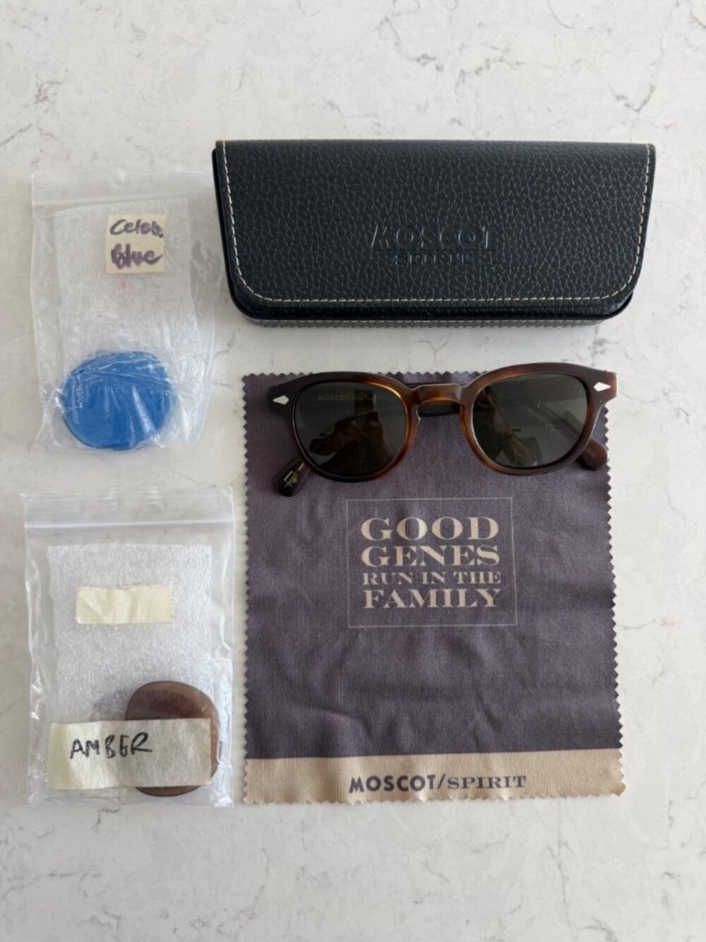 MOSCOT Lemtosh Sz 44mm Tobacco Authentic + Blue Green Amber Tinted Lens SetsNWOT